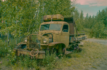 Abandoned pick-up truck in old mining town of McCarthy in Alaska