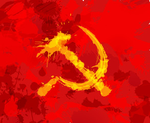 Obraz premium Grunge hammer and sickle symbol of communism on red background