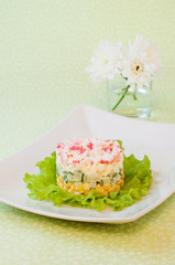 Salad of crab sticks and corn