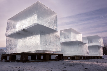 Huge blocks of clear ice severed for ice sculpture