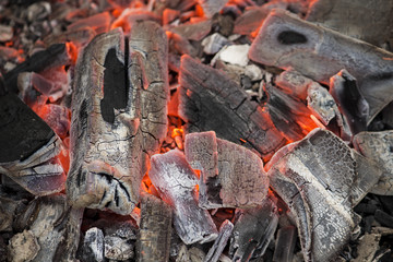 Burning wood at fireplace
