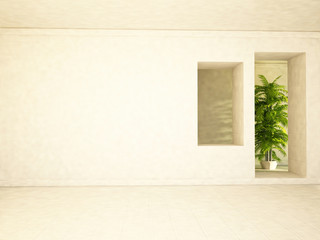 wall with the niche, the plant,