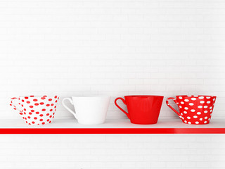 nice cups on the shelf,