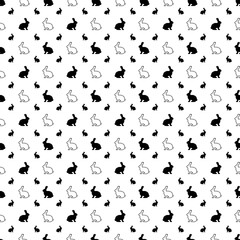Black & White Seamless Pattern of Rabbits | Vector