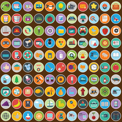 Flat icons design modern vector illustration big set of various financial service items, web and technology development, business management symbol, marketing items and office equipment on background