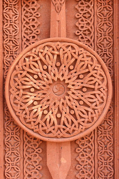khachkar pattern on volcanic tuff, texture, traditional Armenian
