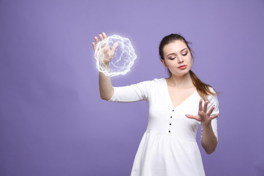 Woman with glowing magical energy ball.