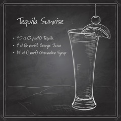 Tequila sunrise realistic cocktail on black board