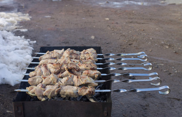 Tasty meat roasted on coals. Caucasian delicacy