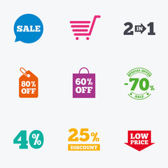 Sale discounts icon. Shopping, deal signs.