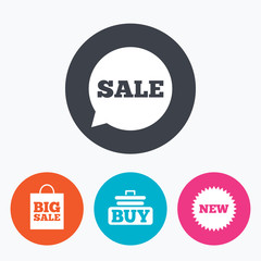 Sale speech bubble icon. Buy cart symbol