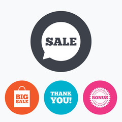 Sale speech bubble icon. Thank you symbol