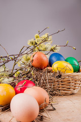  Easter eggs on the wooden table