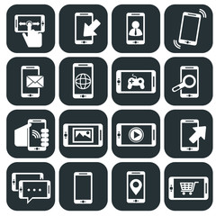 Mobile phone usage and apps icons set
