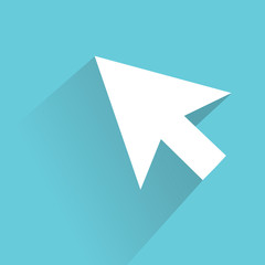 Cursor icon. Modern design flat style icon with long shadow effect