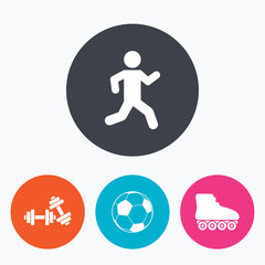 Football ball, Roller skates, Running icons.