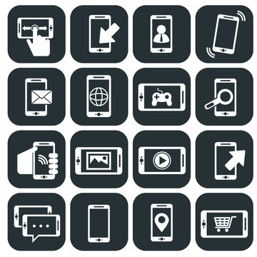 Mobile phone usage and apps icons set