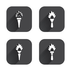 Torch flame icons. Fire flaming symbols.