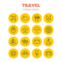 Fototapeta na wymiar Travel icons. Ship, plane and car transport.