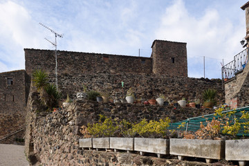 castle of Santa Pau, Garrotxa, Girona province, Catalonia, Spain