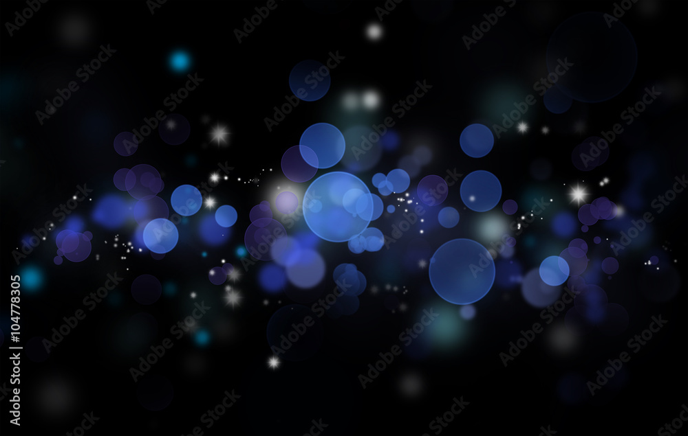 Sticker abstract blue circles blurs on black background