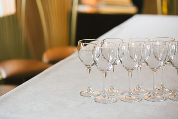 Empty glasses set in restaurant