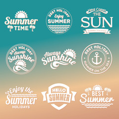 Retro hand drawn elements for Summer calligraphic designs . Vintage ornaments All for Summer holidays, tropical paradise, sea, sunshine, weekend tour, beach vacation, adventure labels