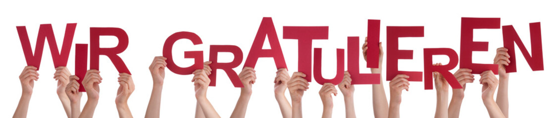 Foto: People German Word Wir Gratulieren Means Congratulation