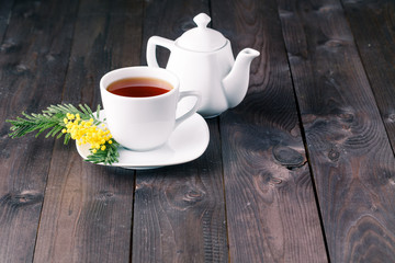 Hot tea cup on spring day