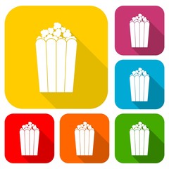 Popcorn simple icons set with long shadow