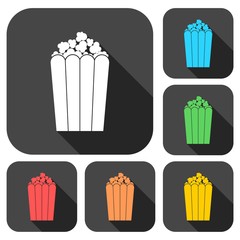 Popcorn simple icons set with long shadow