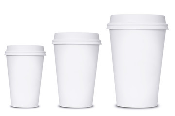Coffee cup sizes isolated on white background