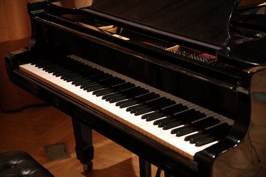 Closeup of black and white piano keys