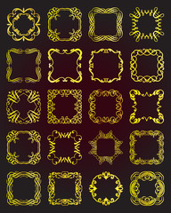 Set of vintage gold frames - design elements.