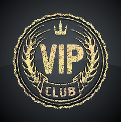 VIP Club icon or logo design with crown and ears in gunge style.
