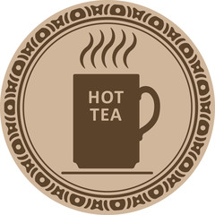 Cup of hot tea icon into decorative round frame