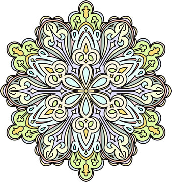 Abstract vector color round lace design in mono line style - man
