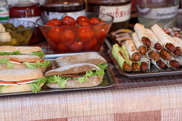 Sandwiches on a counter of street trade