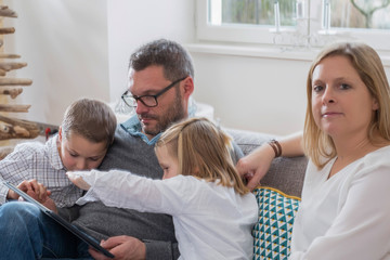 family relaxing at home