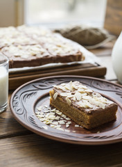 Pumpkin pie with almond petals