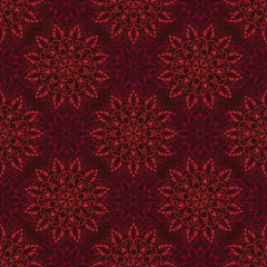 Vector Seamless Mandala Pattern over red