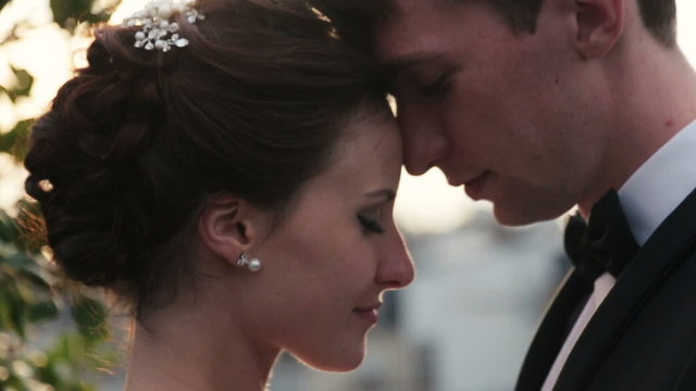 Wonderful wedding couple close up. Honeymoon in Paris