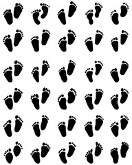 Black prints of baby feet on a white background, vector
