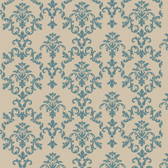 Damask style ornament pattern in green and beige color. Vector