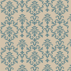 Fototapeta premium Damask style ornament pattern in green and beige color. Vector