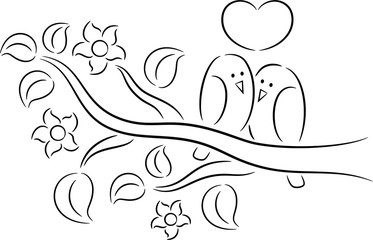 Fototapeta premium Illustration of cartoon spring birds in love