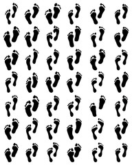 Black prints of human feet on a white background, vector