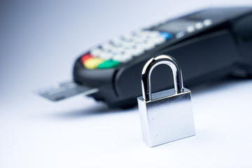Credit Card machine payment security with key lock & padlock