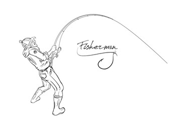Hand drawing fisherman sketch