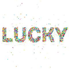 lucky word consisting of colored particles